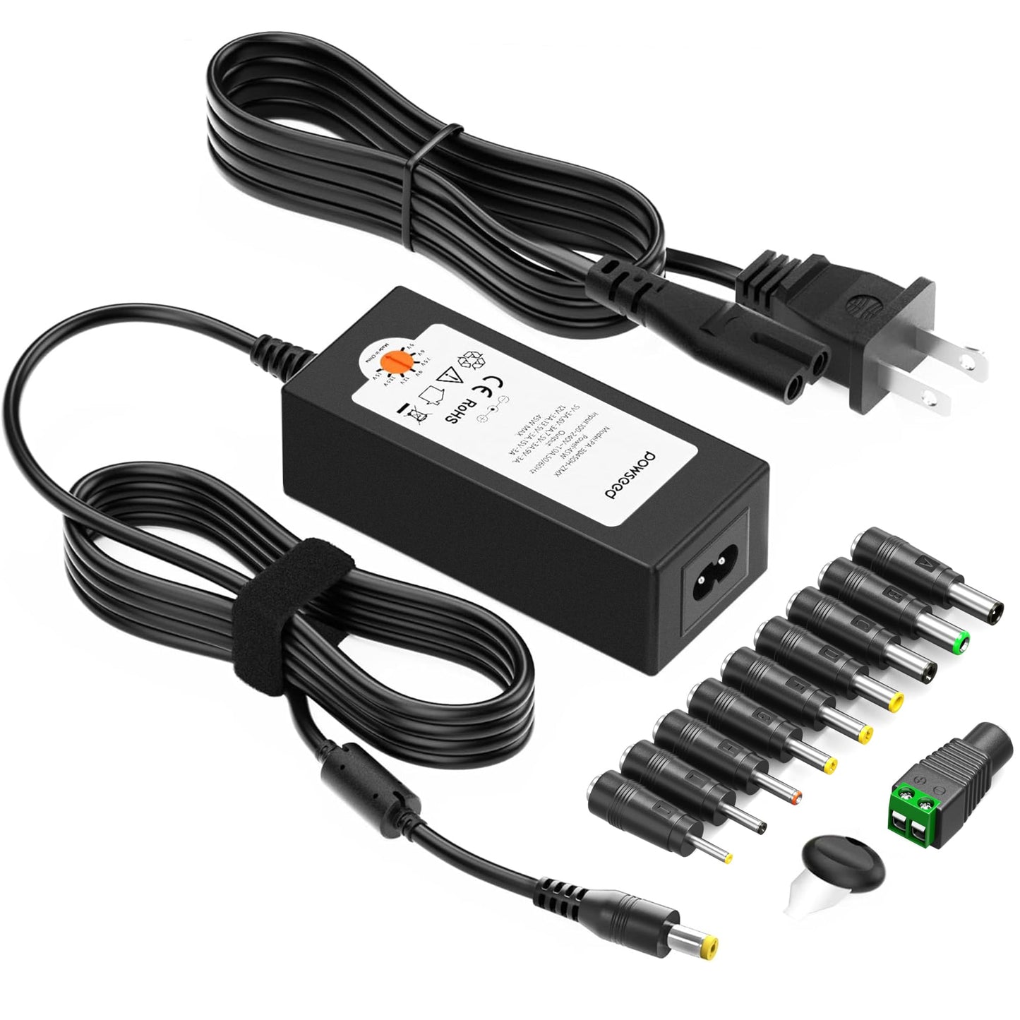 POWSEED Universal AC Adapter 45W 5V 6V 7.5V 9V 12V 13.5V 15V DC Power Supply 1A 2A 3A for Household Electronics Routers CCTV IP Cameras Speaker LED…