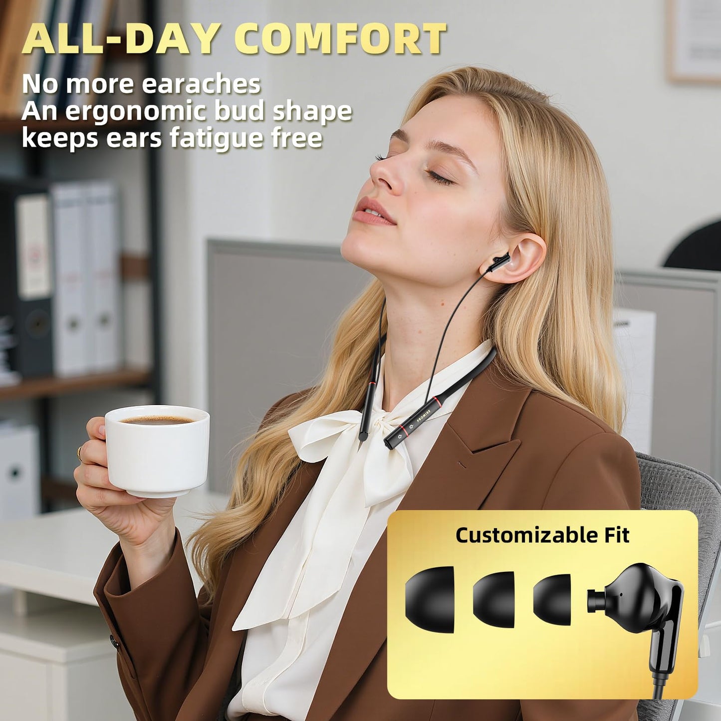 Promise A12 Neckband Bluetooth Earbuds - Wireless Headphones with Built-in Type-C OTG Connector, 60H Playtime, Fast Charging, Noise Cancelling