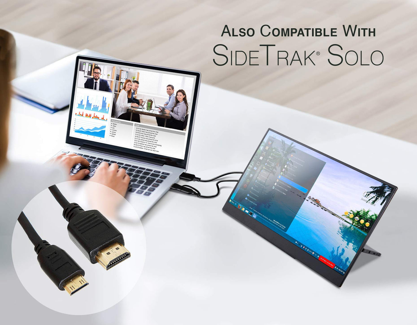 SideTrak Portable Monitor 3ft HDMI Cord | HDMI to Mini HDMI Cable | Compatible Swivel & Solo | Durable, Flexible, Tangle-Free Cord | Black