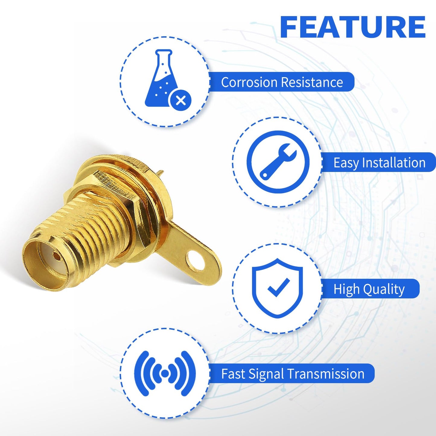 wlaniot SMA Female Connector SMA Coaxial Panel Mount Connector with Bulkhead Nut and Solder Cup Terminal 5pcs