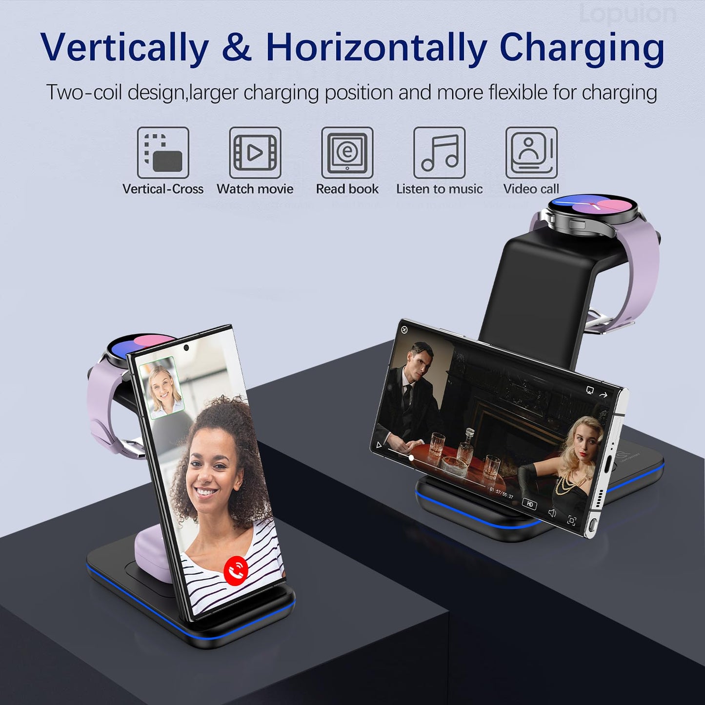 Wireless Charging Station for Samsung/Android, Fast Wireless Watch Charger Station Compatible for Samsung Galaxy S25 Ultra/S24/S23+/Z Flip 7/6 Fold