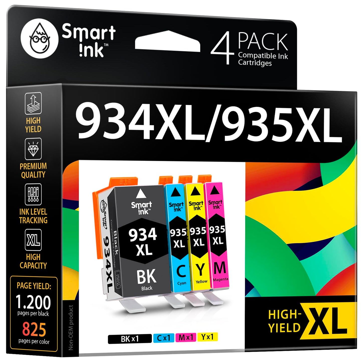 Smart Ink Compatible Ink Cartridges Replacement for HP 934 and 935 HP 934XL 935XL 4 Combo Pack (1 Black, Cyan/Magenta/Yellow) for HP Printer Officejet