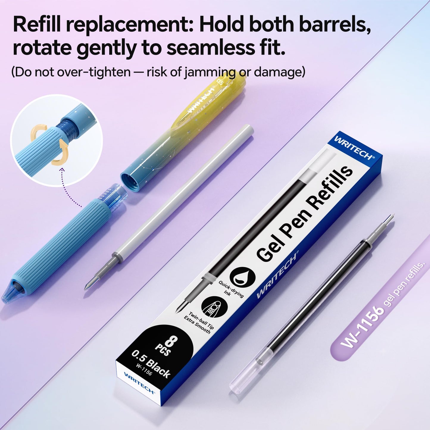 WRITECH Gel Pens Fine Point: Nebula Pen Set 0.7mm Black Ink Retractable 6ct Medium Point Smooth Writing with Aesthetic Gradient Color Barrel