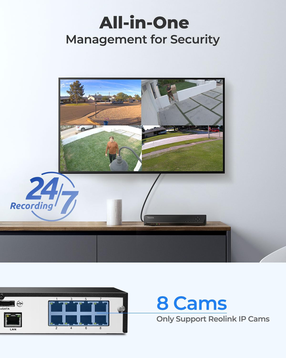 REOLINK 8CH Network Video Recorder for Home Security Camera System, Only Work with 16MP/12MP/4K/8MP/5MP/4MP REOLINK PoE IP Camera, 24/7 Recording