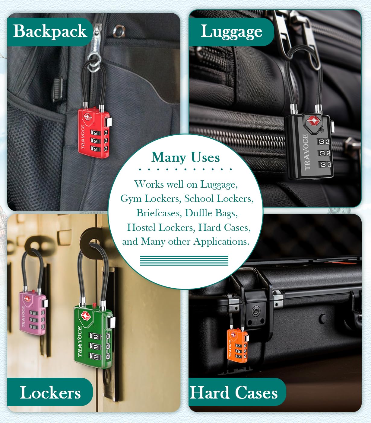 TSA Approved Luggage Locks – 4 Pack Black Travel Padlocks for Suitcase, Backpack, Gym Locker, Toolbox & More