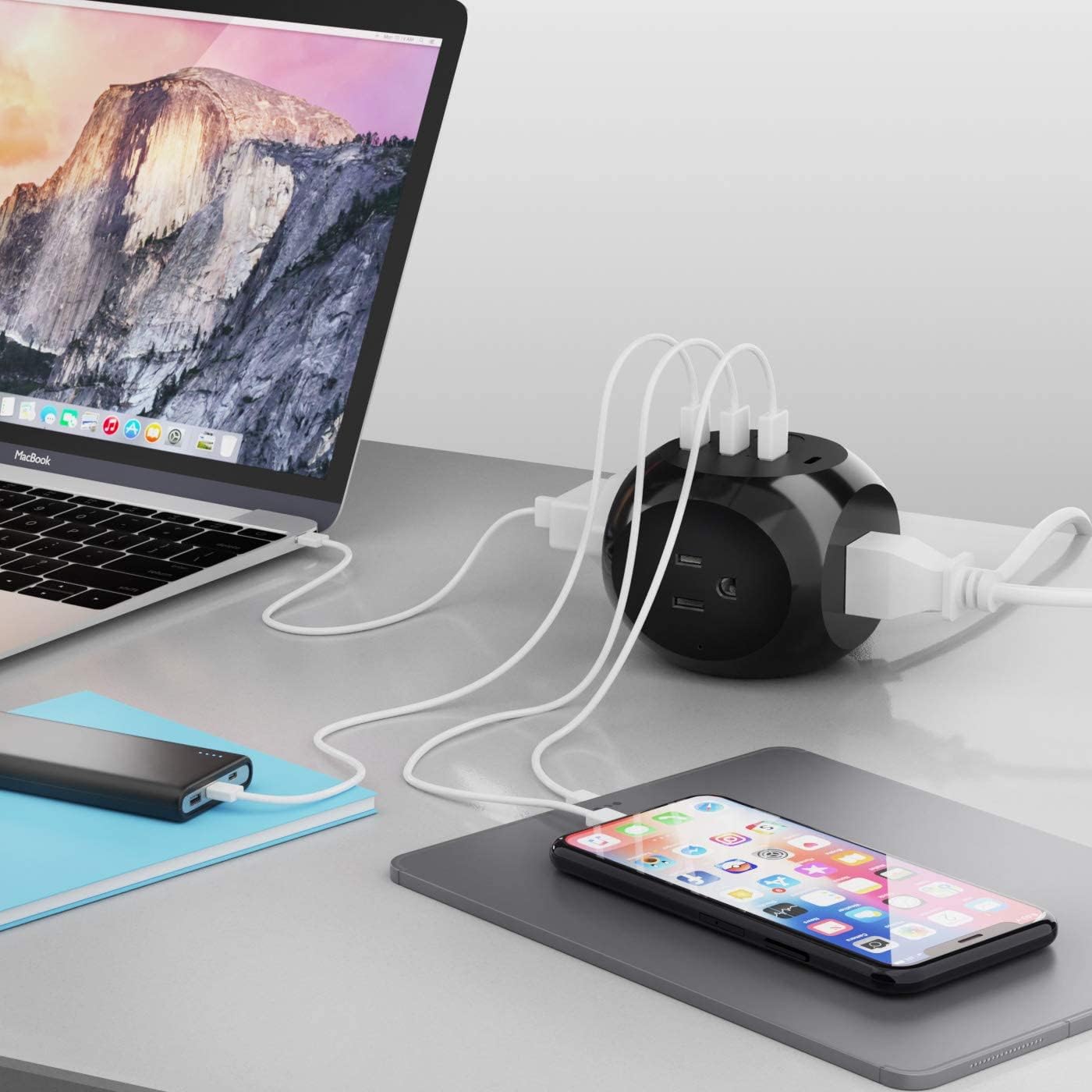 Ceptics Power Strip with USB C - Cube Power Strip, 3 Outlets + 4 USB Ports (3 USB and 1 USB-C) Portable Design, Compact for Travel, Cruise Ship