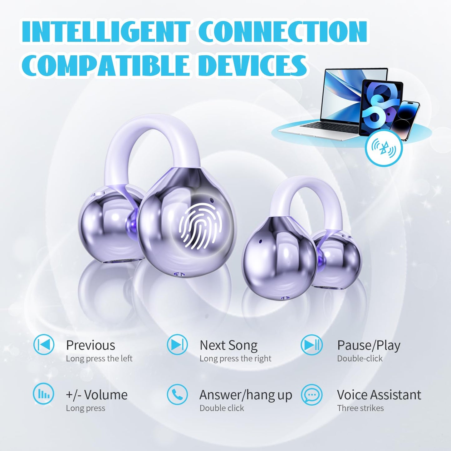 umgoogoo Open Ear Earbuds Wireless Bluetooth 5.4 with Fashion Ear Hooks Clip on Design Digital Display Waterproof Running Sports Yoga Fitness Gym…
