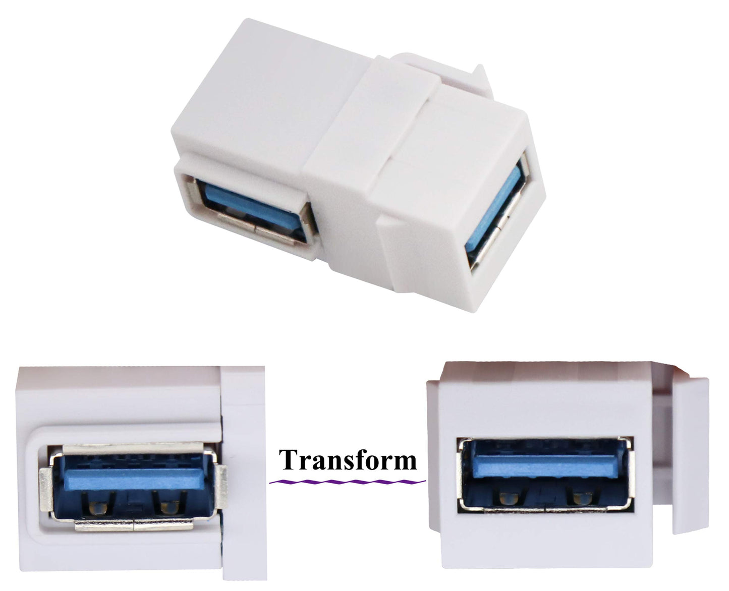 AAOTOKK Right Angle USB 3.0 Keystone Coupler 90 Degree USB 3.0 A Female to Female Keystone Jack Insert Socket Coupler Adapter for Wall Plate Outlet…