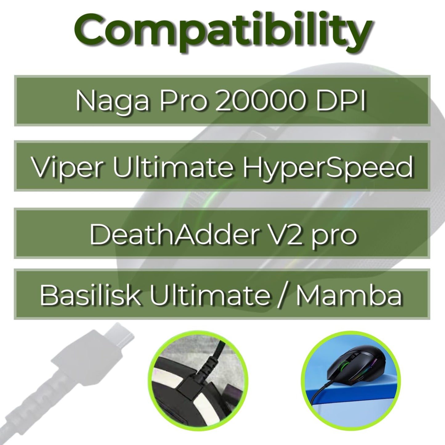 Razer USB Charging Cable Compatible with Naga Pro, DeathAdder V2 Pro, Viper Ultimate, Basilisk Ultimate, Hyperspeed Lightest Cyberpunk 2077 Mouse USB