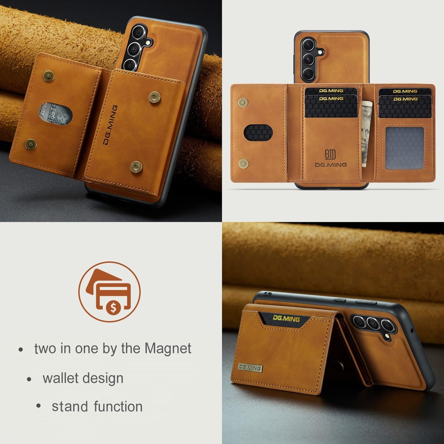 Oidealo Trifold Wallet Phone Case for Samsung Galaxy A55, 2 in 1 Magnetic Detachable, Retro PU Leather Shockproof 8-Slot Card Holder Kickstand (Brown)