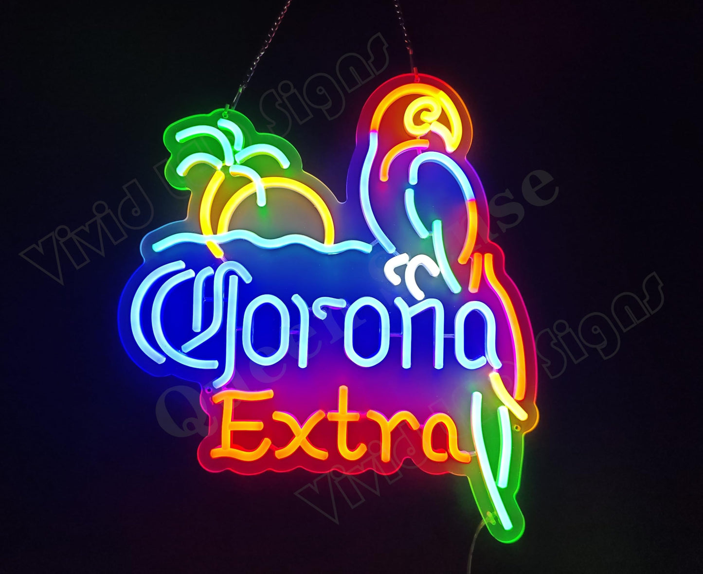Queen Sense 16"x14" Coronas Extra Parrot LED Neon Sign for Wall Decor USB Powered Dimmable LED Lights Signs Man Cave Bar Pub Beer Art Gift BH700