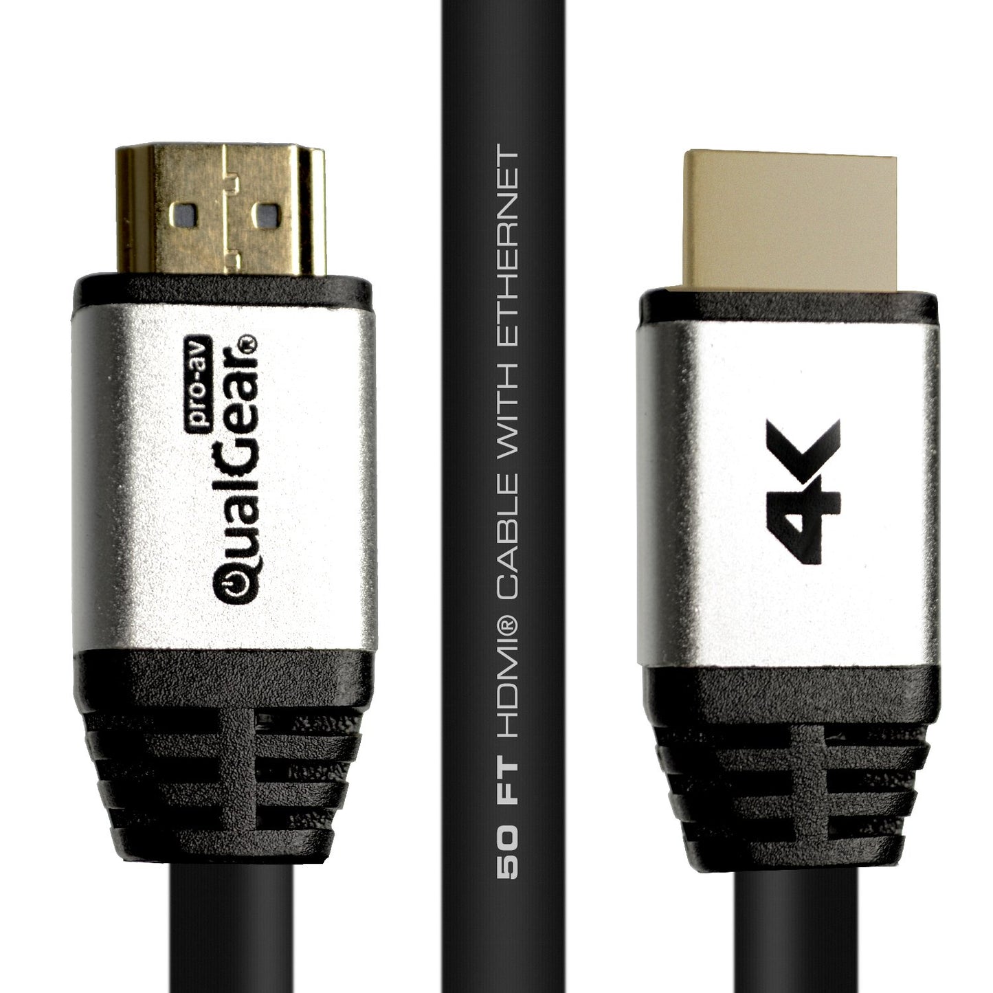 QualGear High Speed Long HDMI 2.0 Cable with Ethernet (50 Feet) - 100% OFC Copper, 24 Awg, 24K Gold Plated Contacts, CL3 Rated, Triple-Shielded.