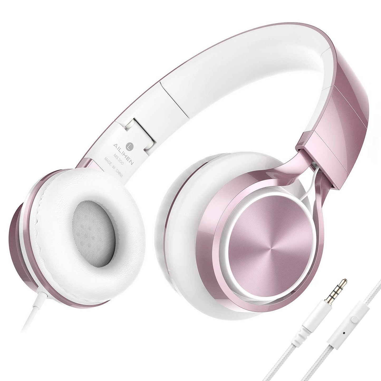 AILIHEN Wired Headphones with Mic, Girls Headphones for School, On-Ear Headsets for Chromebook Laptop Computer, Foldable Adjustable Teen Kids, Plug in