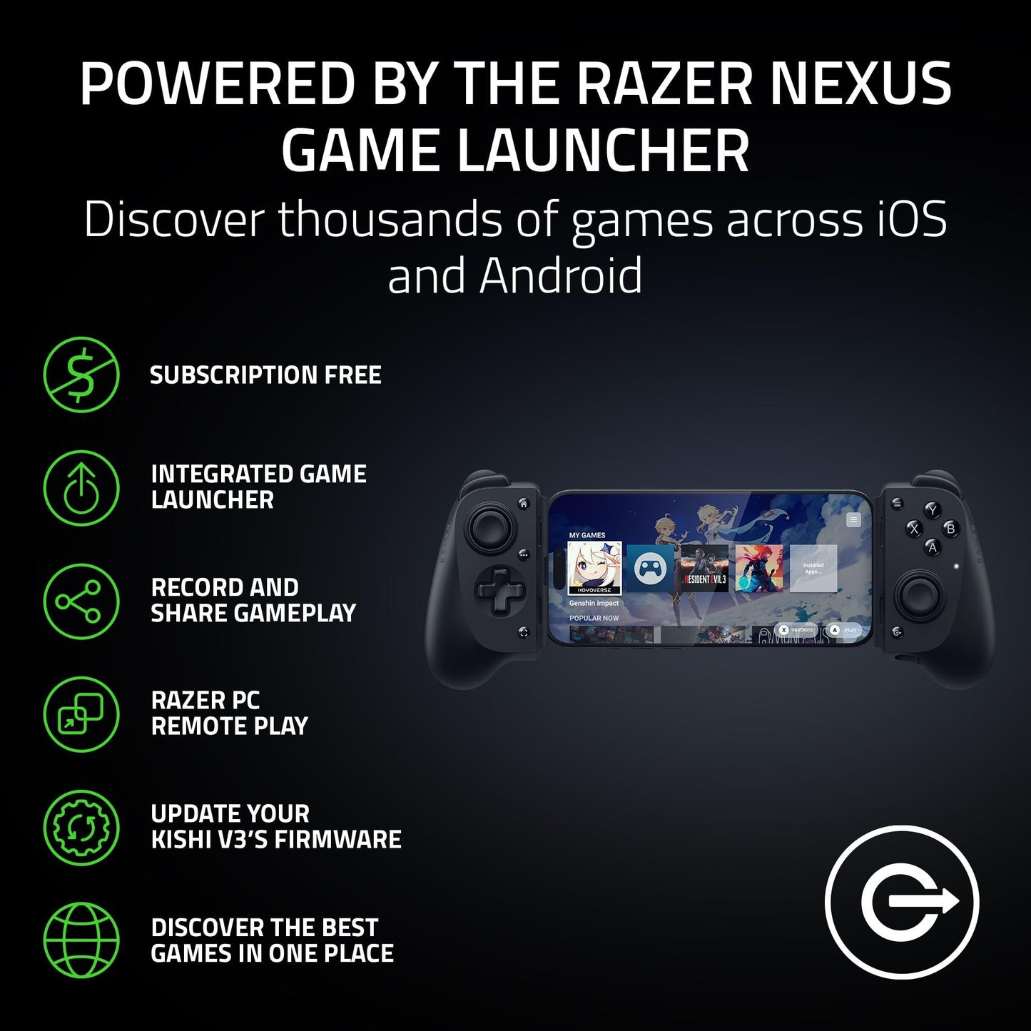 Razer Kishi V3 Gaming Controller for iPhone 15, 16, 17 Series & Android: Full Sized TMR Thumbsticks - Dual Back Buttons - Fits Most Phone Cases - PC