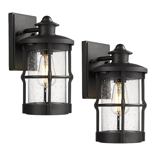 Rosient Outdoor Wall Sconces, Outdoor Wall Lights, Exterior Wall Mount Lighting, Wall Light Fixture in Black Finish with Seeded Glass (Black, 2 Pack)