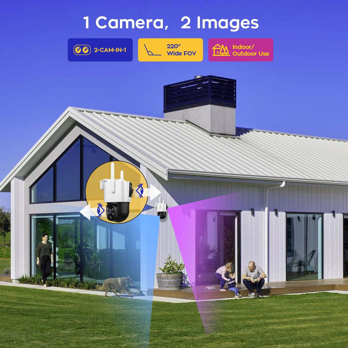 xmartO 4 Dual-Lens Wireless Camera Kit, 8-View WiFi6 Mesh Long Range Security System, 16CH 4K Dual Band NVR, 4MP 180° Static FOV & 360°PTZ AI