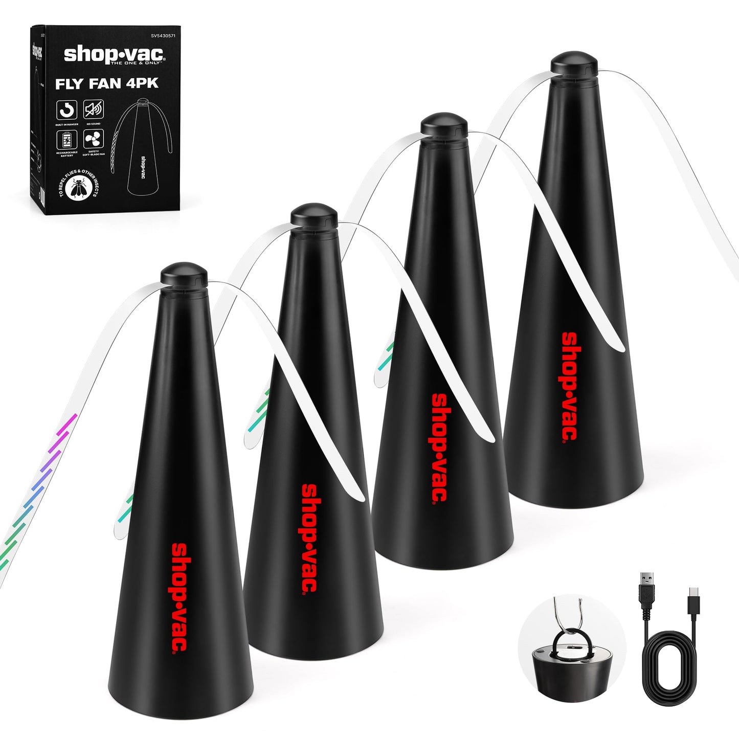 Shop-Vac Fly Fans for Tables Rechargeable 4 Pack, Portable Outdoor Food Fan