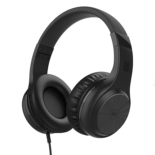 Motorola Sound Moto XT120 Over Ear Headphones Wired with Microphone, in-Line Command Control for Calls - Foldable Wired Headphones with Adjustable…