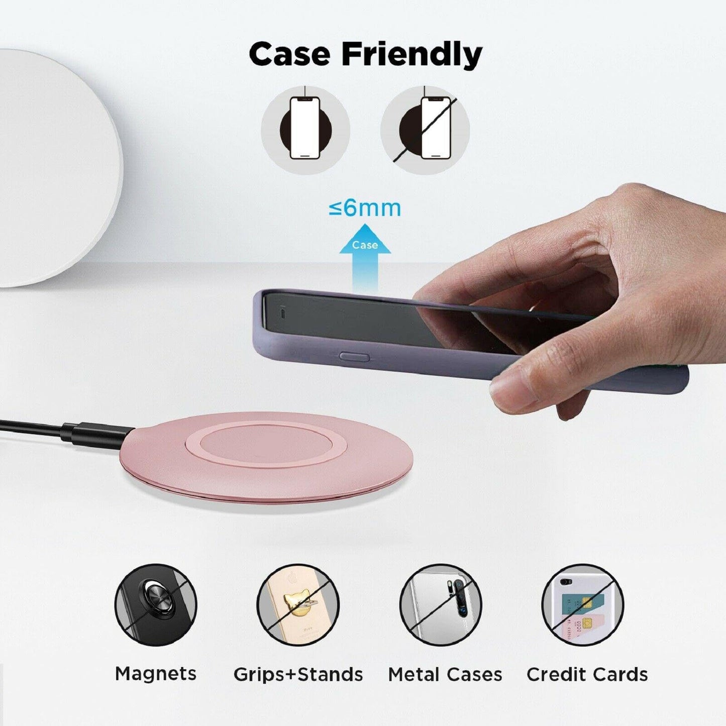15W Wireless Charger Fast Pink Compatible with T-Mobile REVVL 7 PRO 5G, Charging Pad Slim Quick Charge