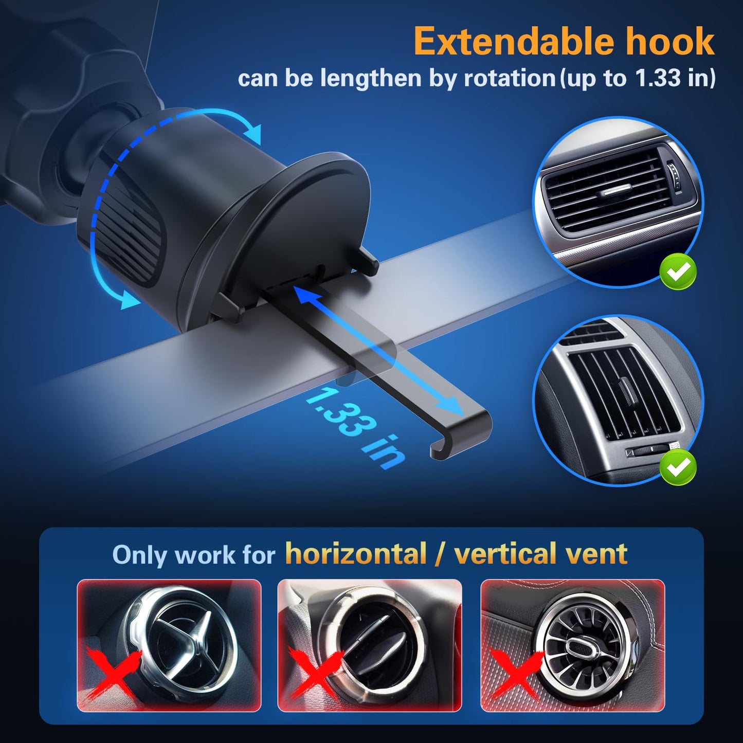 pop-tech Car Vent Phone Mount for Thick Socket Grip, Air Vent Clip Phone Holder Compatible with Magsafe Wallet Black & iPhone Samsung Card Holder