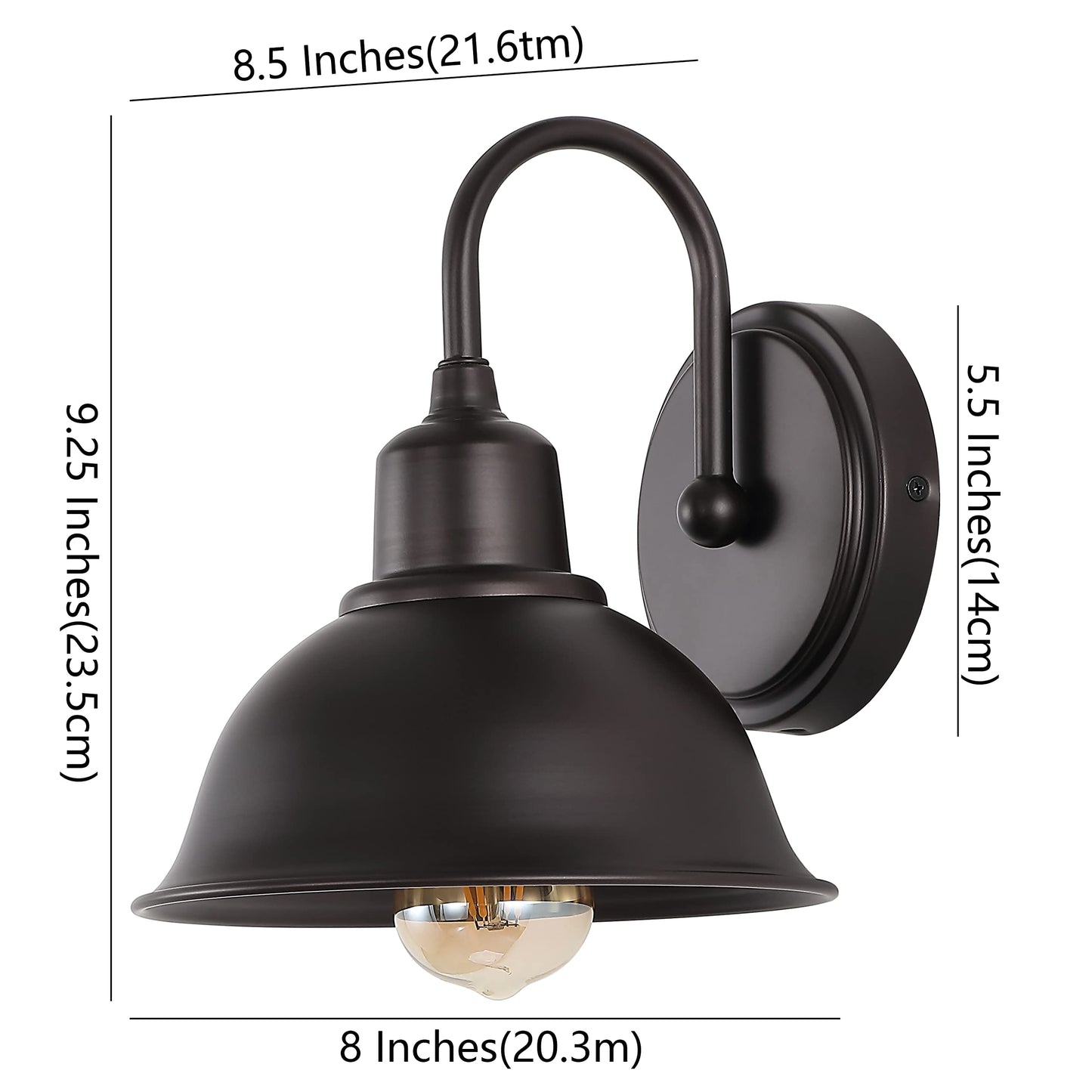 JONATHAN Y 8" Oil Rubbed Bronze Farmhouse Industrial 1-Light LED Vanity Wall Sconce for Bathroom Mirror Kitchen, Metal Shade, Dimmable Vintage