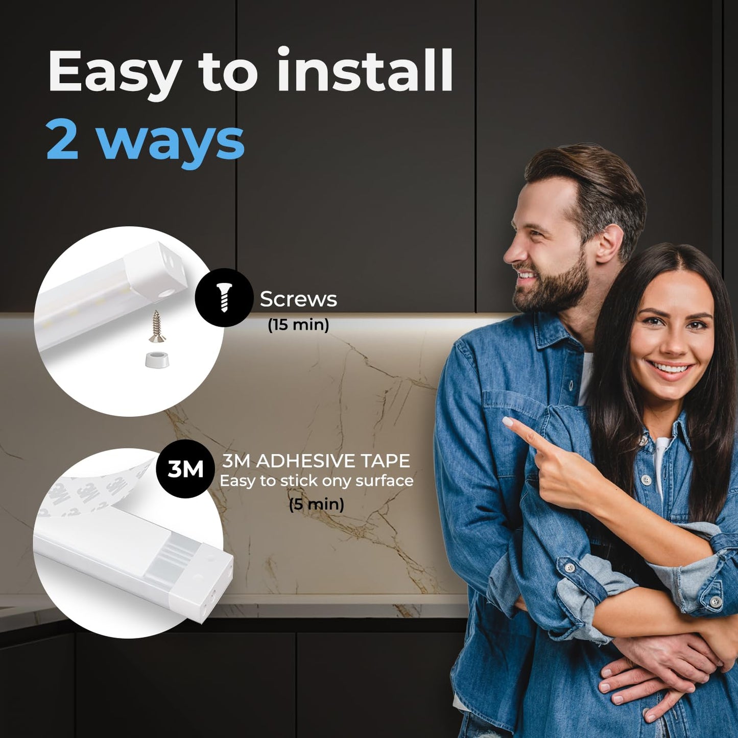 EShine Hand Wave Activated Under Cabinet LED Lighting Kit, Dimmable, 6-Pack 7 in - Touchless Dimming Control, White Under Counter Lights for Kitchen