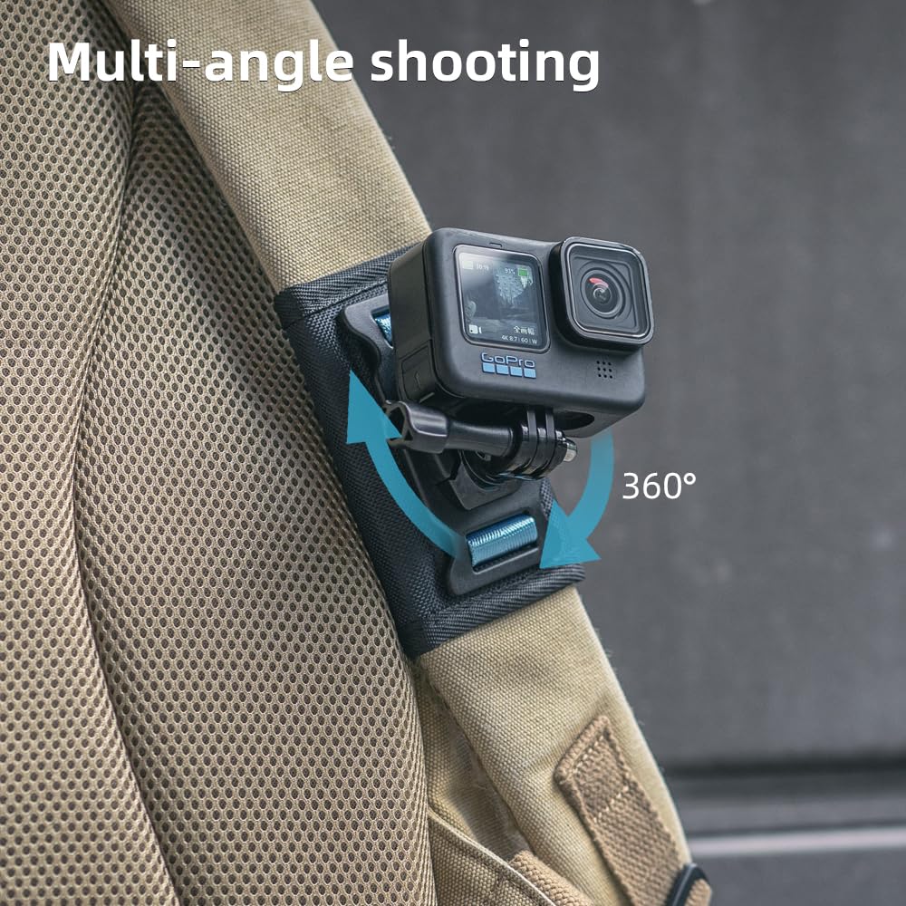 SKEZN Backpack Shoulder Strap Mount Camera with Adjustable Shoulder Pad and 360 Degree Rotating Base, Bag Belt Holder Clip Compatible with GoPro Hero