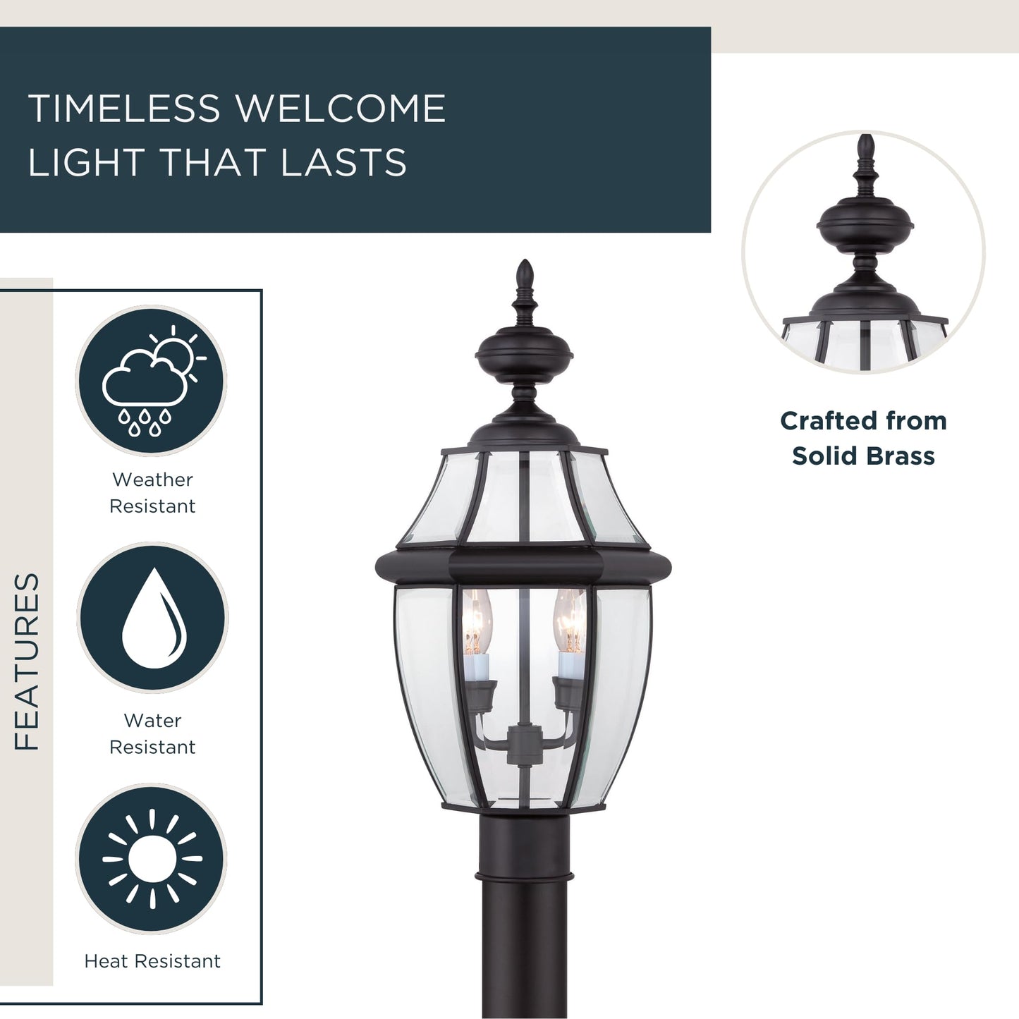 Quoizel Newbury 21" Outdoor Post Lantern, 2-Light Mystic Black with Clear Beveled Glass, E12 Base, French Country Style