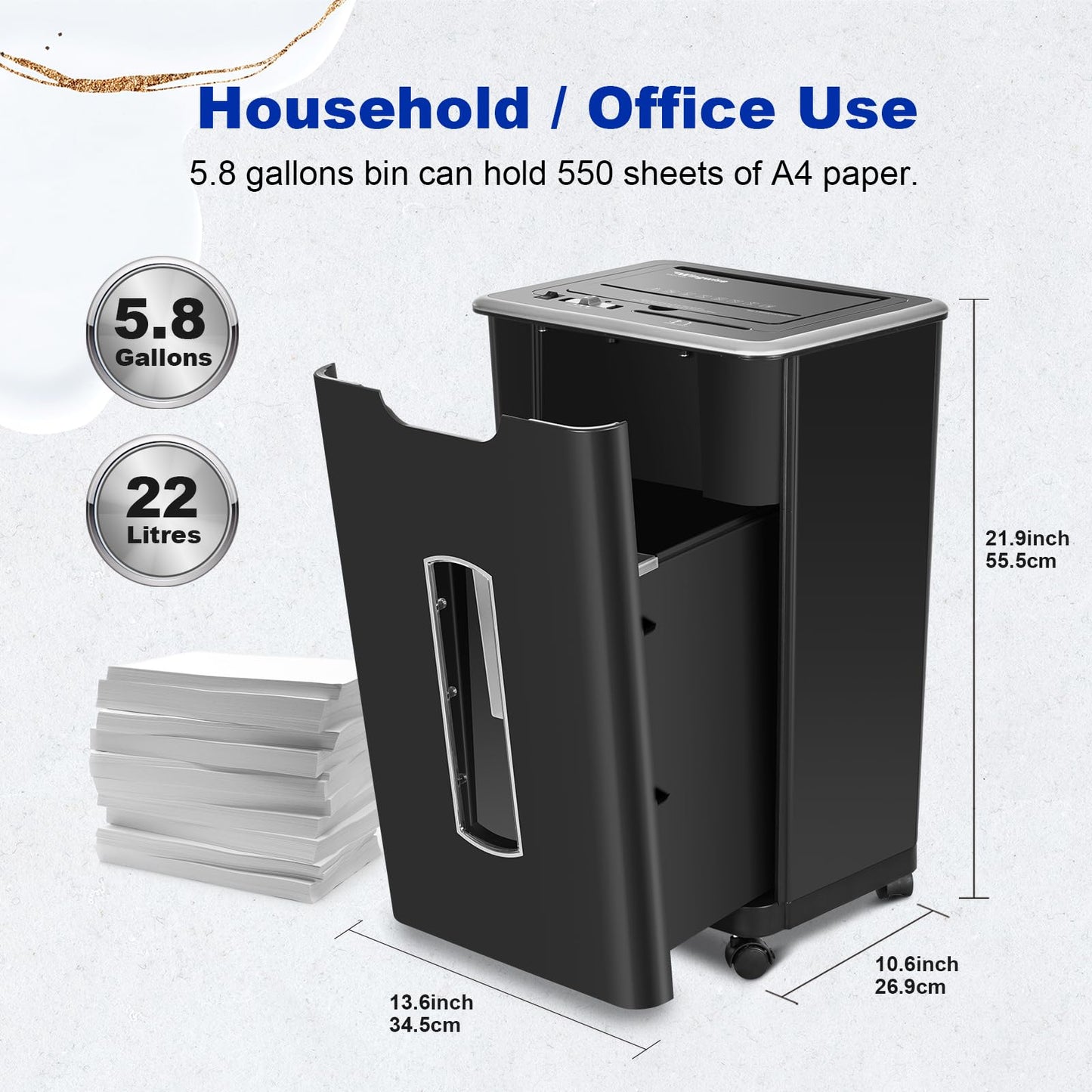 Wingwise Auto Feed Paper Shredder, 60 Sheets Cross Cut, CD/Credit Card Shredder with Anti-Jam & Dual Modes, 5.8 Gallon Bin, P-4 High Security, 26th
