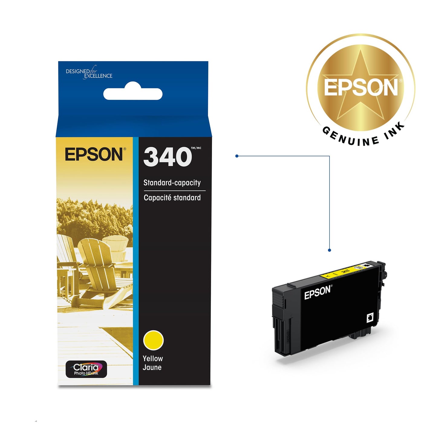 Epson 340 Claria Photo HD Ink Standard Capacity Yellow Cartridge (T340420-S) Works with Expression Photo XP-8800