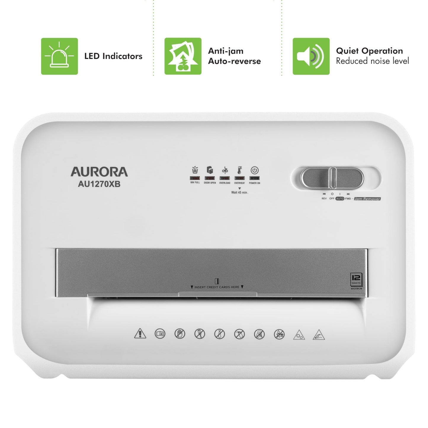 Aurora AU1270XB Professional Grade 12-Sheet Security P-4 Cross-Cut Paper and Credit Card/ 20 Minutes Continuous Run Time Shredder