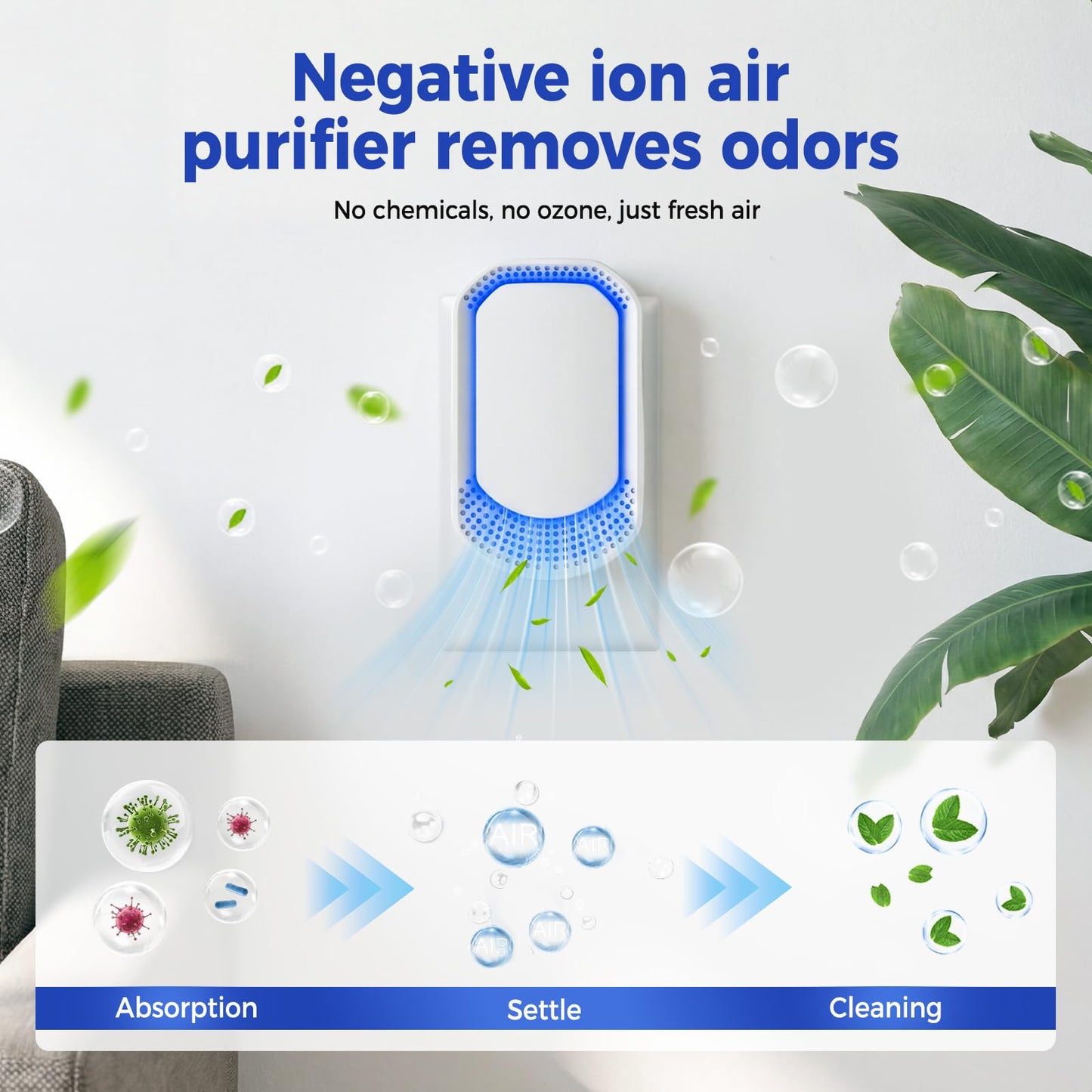 Oneluner Air Purifier for Home 4-Pack Plug-in Negative Air Ionizer Eliminates Strong Pet Odors from Litter Box, Kitchen, Bathroom Ozone-Free