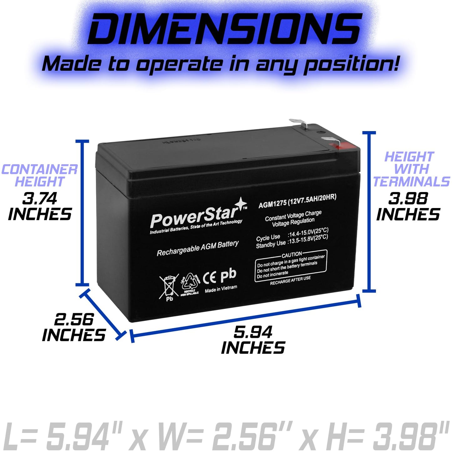 PowerStar 12V 7.5AH Replacement Batteries for CP1290 12V 7.5AH F1/F2 x2