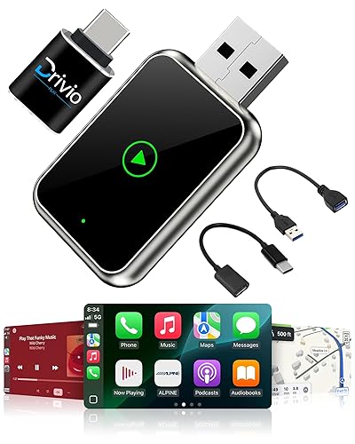 Drivio Wireless CarPlay Adapter for iPhone & Android | USB CarPlay Wireless Adapter with Screen Mirroring | 2026 Bluetooth Car Play Dongle Apple Play