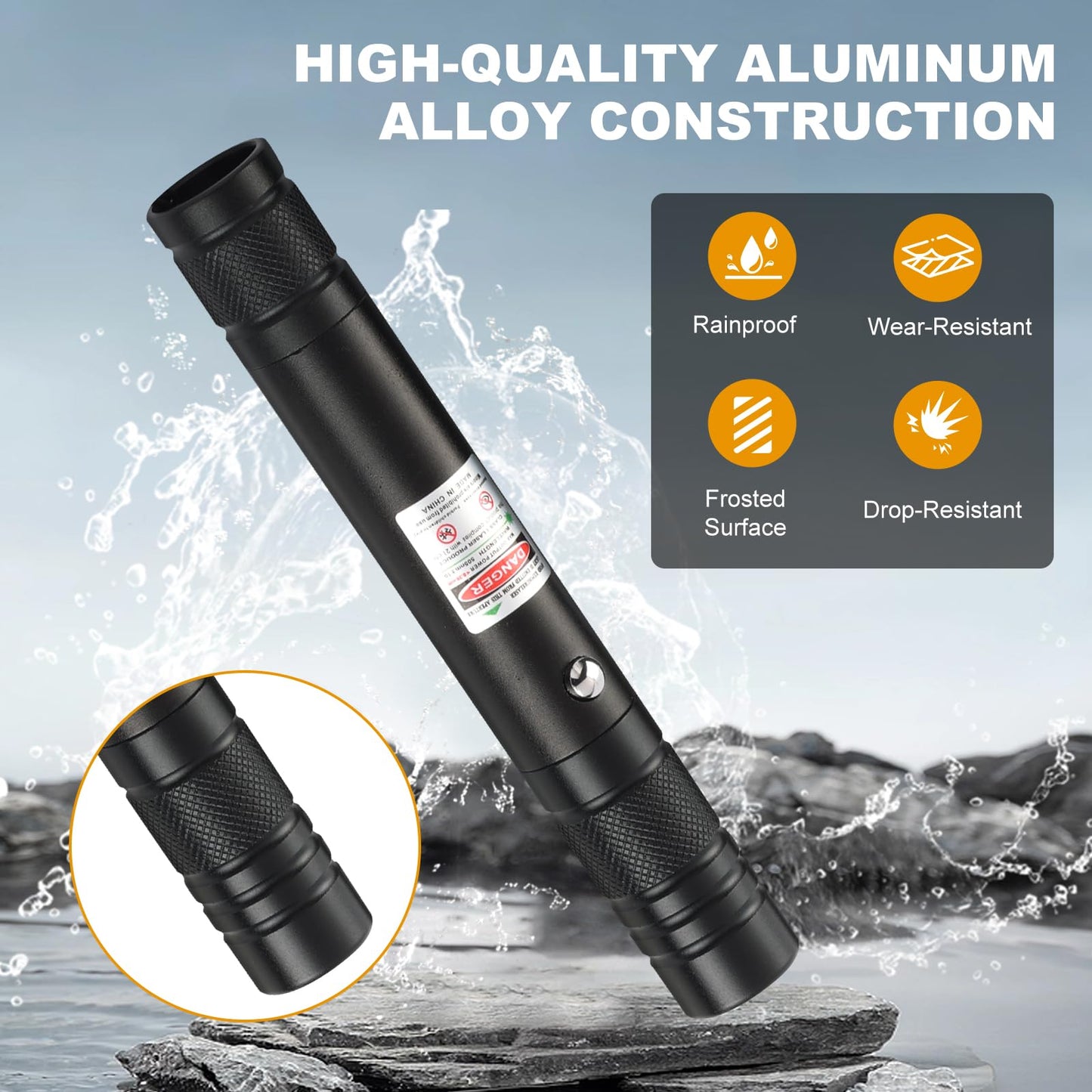 JANHER High Power Green Laser Pointer with Removable Star Cap, Long Range Single Pinpoint Mode, Built-in USB Rechargeable Lazer for Astronomy, Hiking