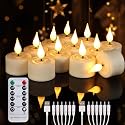 Daord Rechargeable Tea Lights with Remote Control & Timer Flickering Flameless 3D Wicks Tealight Candle Candles with Charging Cable