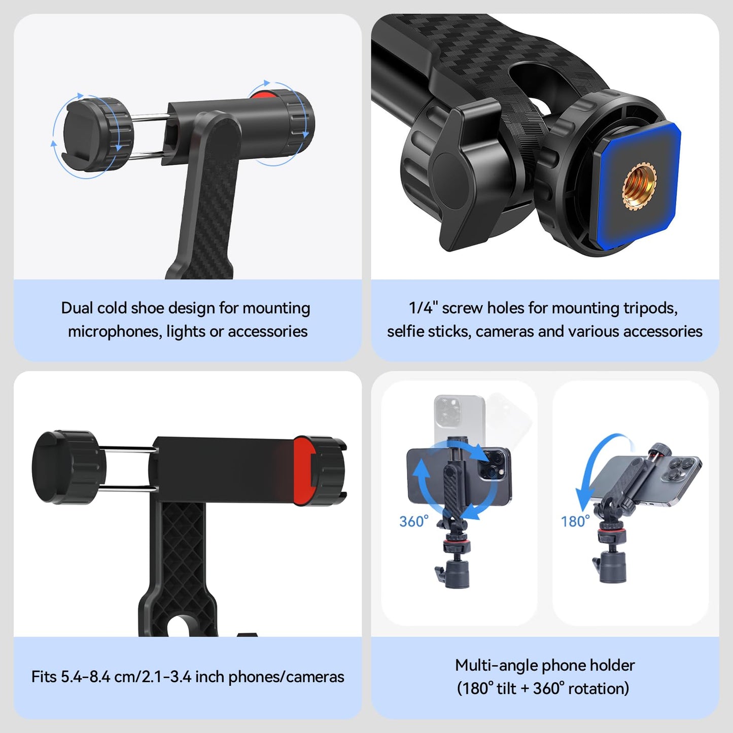 YINGSHIJIANG Lightweight Mini Tripod for Camera/Phone/Webcam & Selfie Stick(18-45cm), 360° Phone Clip & Cold Shoe Mounts -