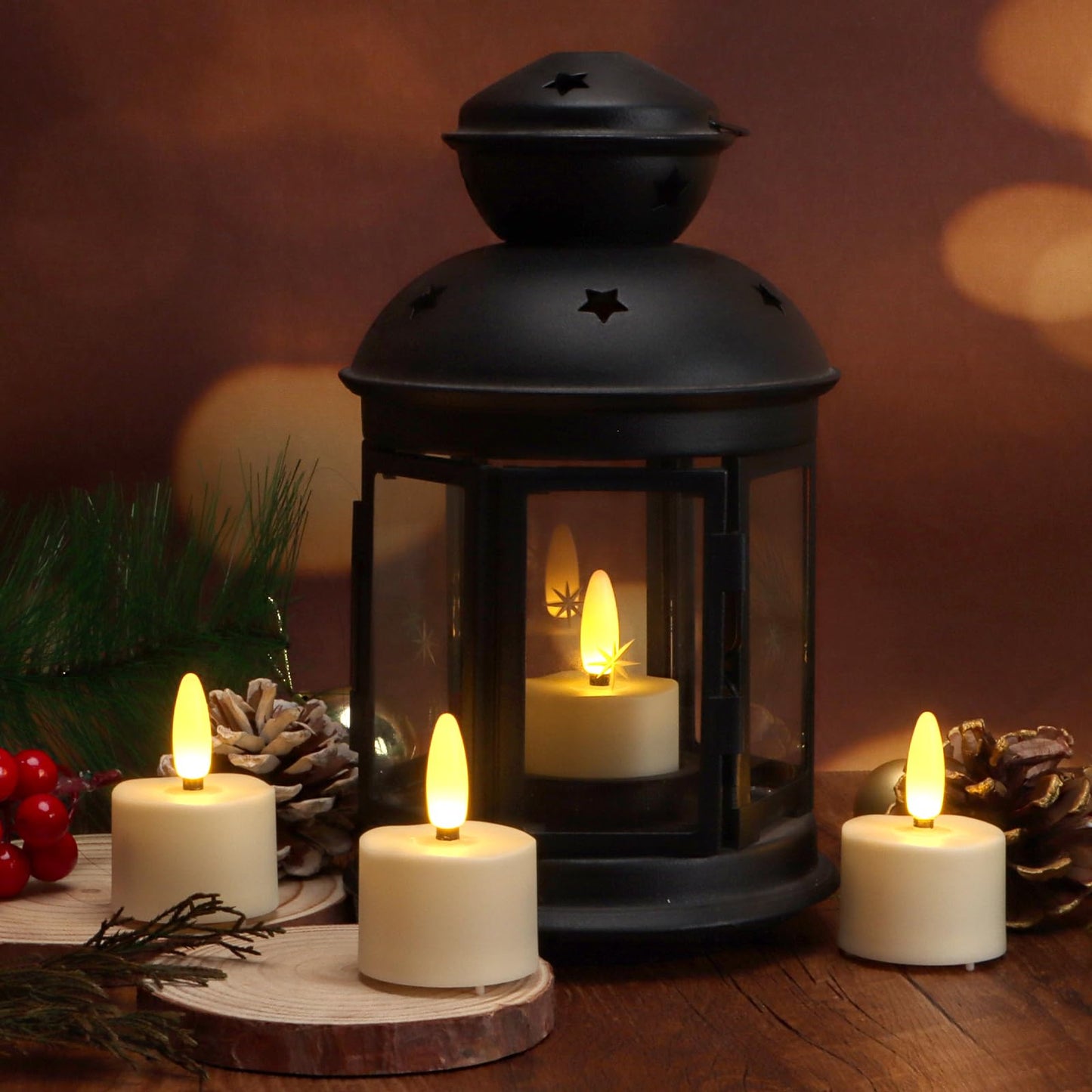 FREEPOWER Rechargeable Flameless Tea Lights Candles Flickering with Remote Timer, Black Wick Battery Operate LED Tealights for Home Decor, Party