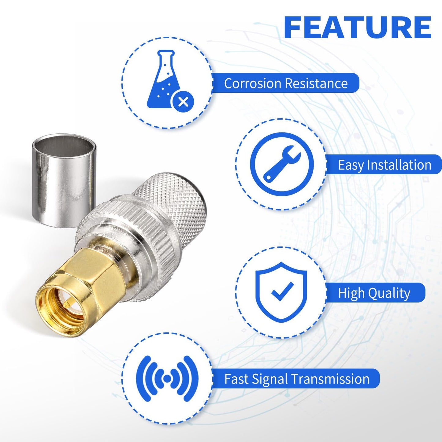 Superbat SMA Connectors Kit SMA Male Crimp Solder Connector Kit Attachment for LMR-400 RG8 RG8/U RG213 Belden-9913 SMA Extension Cable 5-Pack