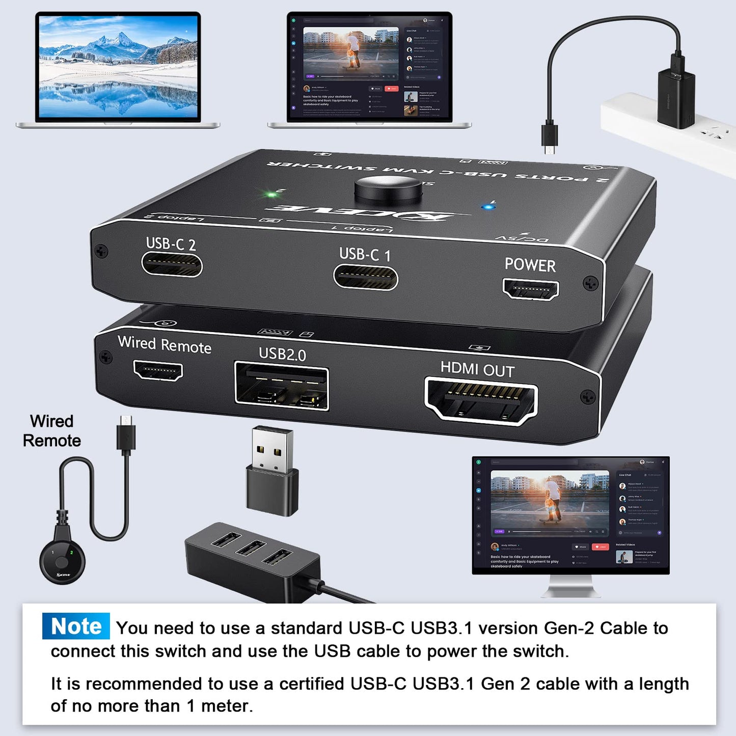 USB C KVM Switch 4K@60Hz,MLEEDA KVM Switch USB C for 2 Laptops Share Single HDMI Monitor and Keyboard Mouse,Compatible with Windows,Mac OS,Wired