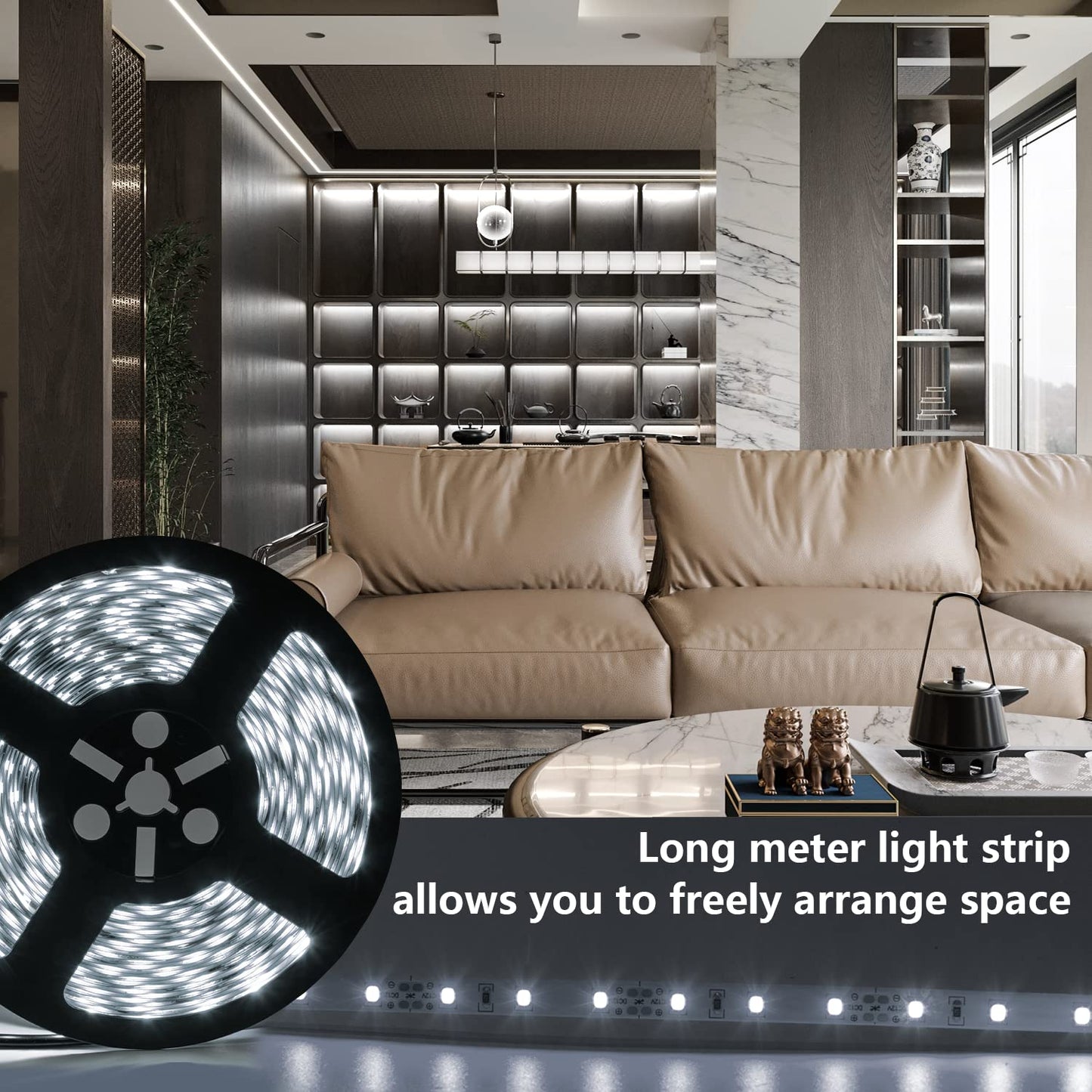 ollrieu LED Strip Lights White 65.6ft Dimmable 6000K Bright White Strip Lighting, 12V 20M 1200 LEDs 2835 Flexible led Light for Kitchen, Under