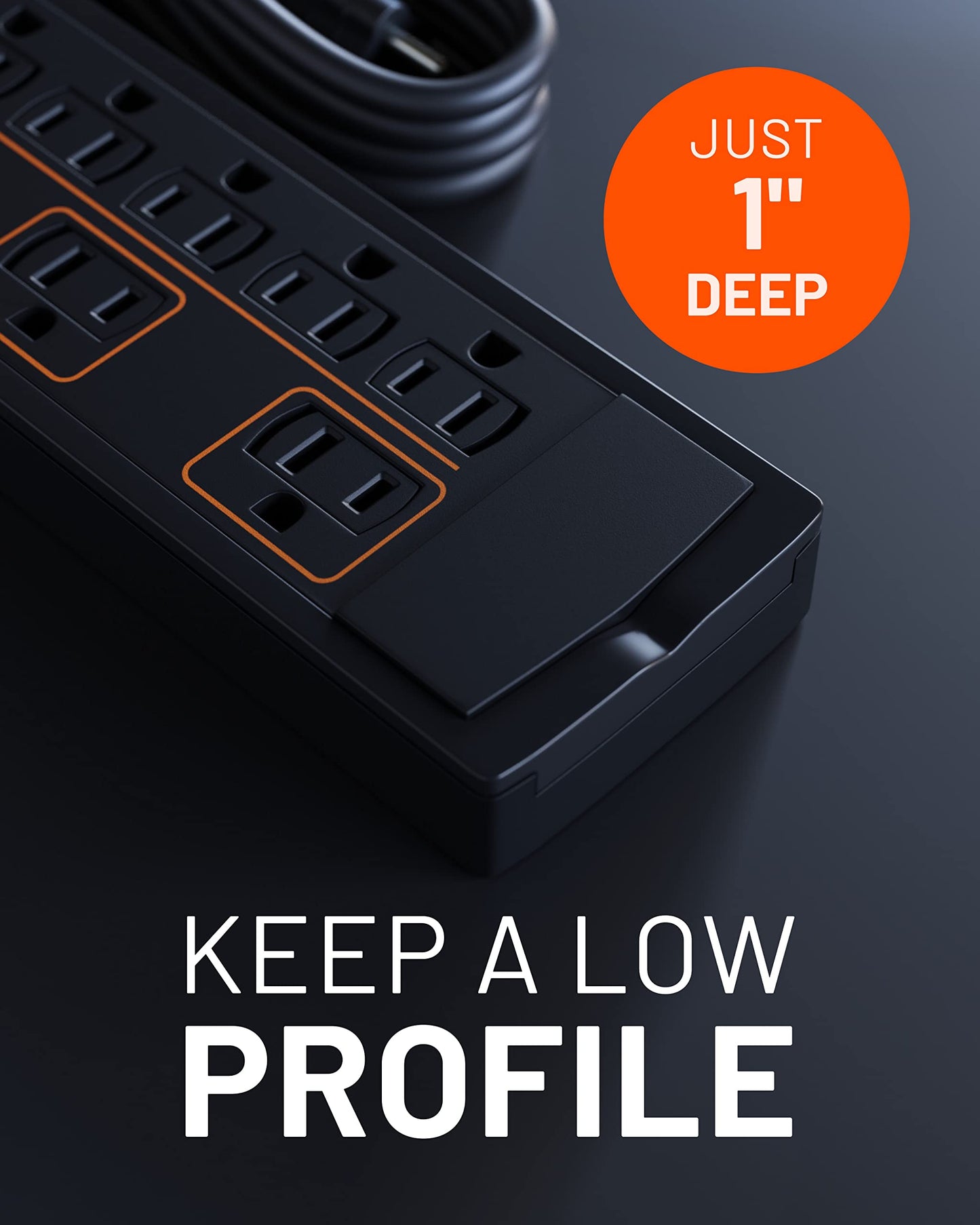 ECHOGEAR ShockBlocker 8 Outlet Surge Protector Power Strip - Slim Design Can Power & Protect Your Entire TV, Office, Or Gaming Setup - Advanced Surge