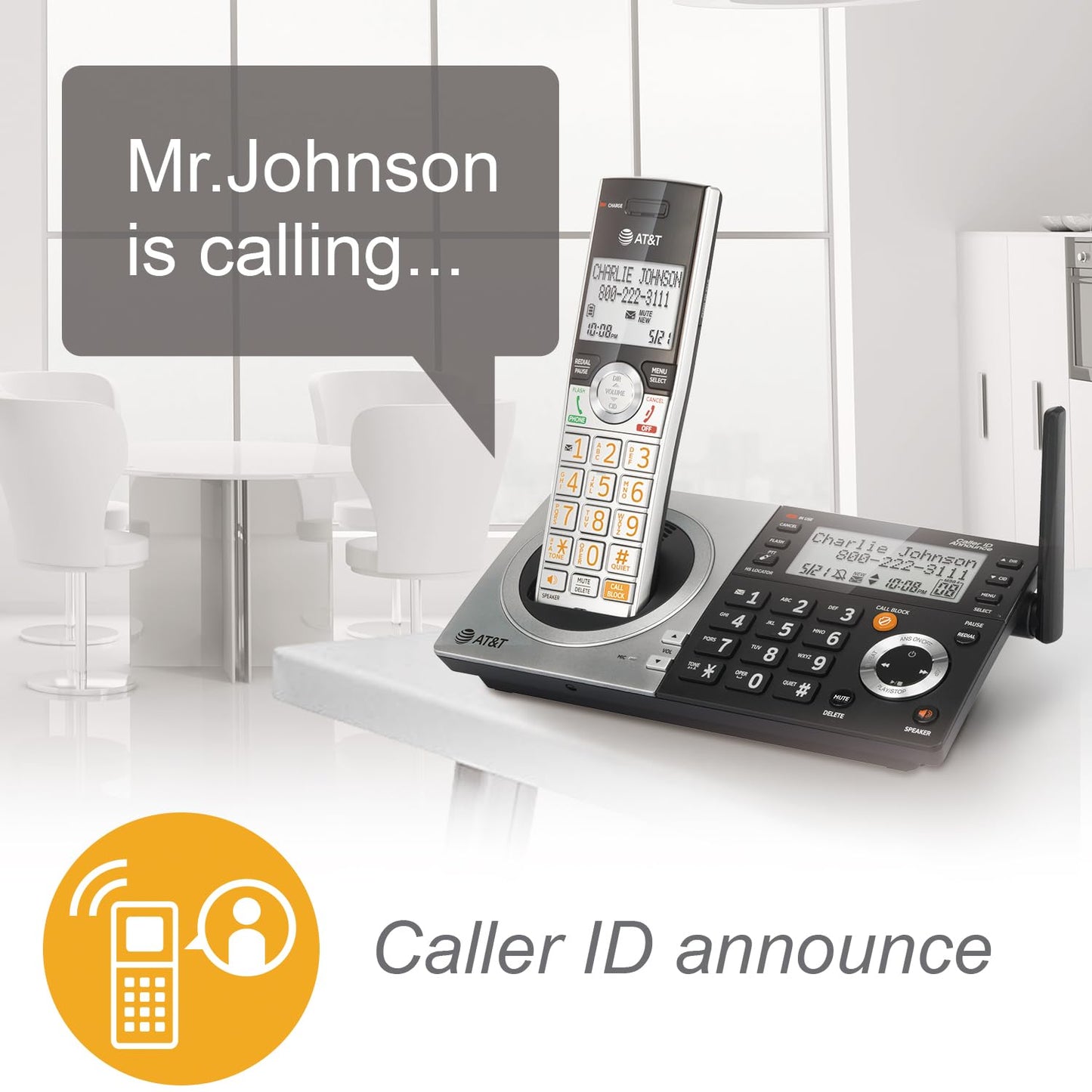 AT&T CL83107 DECT 6.0 5-Handset Cordless Phone with Dual Keypad Base, Answering Machine, Smart Call Blocker, Caller ID Announcer, Intercom & Long