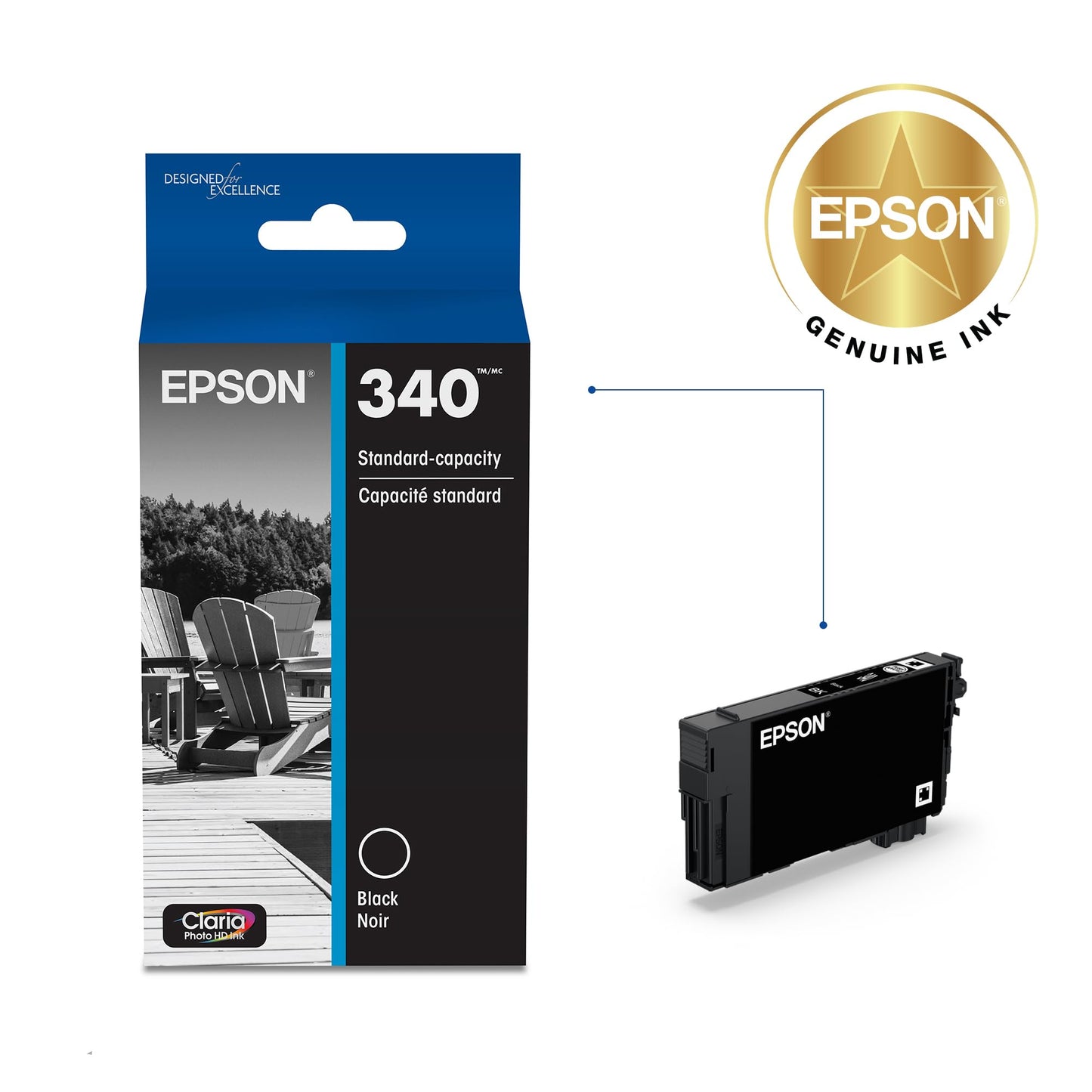 Epson 340 Claria Photo HD Ink Standard Capacity Black Cartridge (T340120-S) Works with Expression Photo XP-8800