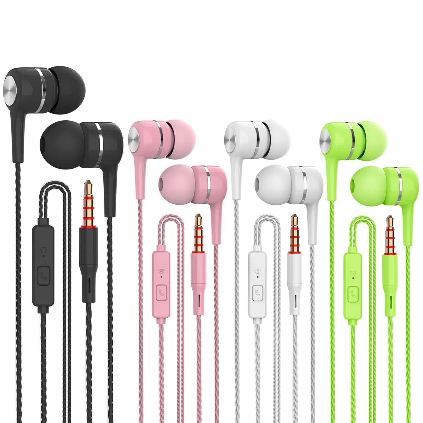 4 Packs Wired Earbuds with Microphone,Earbuds Headphones Tangle Free,in Ear Earbud Deep Bass Clear Sound,Noise Isolating,Fits Earphones 3.5mm Jack