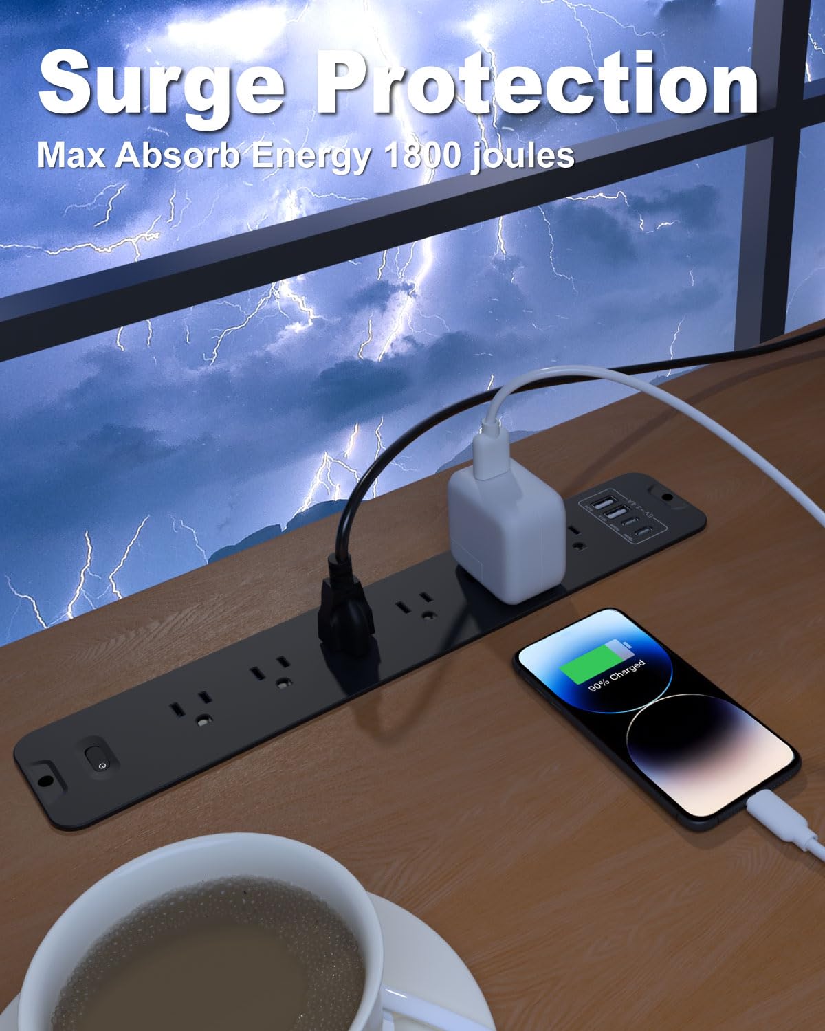 VIPWELL Recessed Power Strip Extension - 10 Outlet Surge Protector with 6 AC - 2 USB-A?18W? and 2 USB-C?PD20W? Ports - Flush Mount Desk Outlet with 6