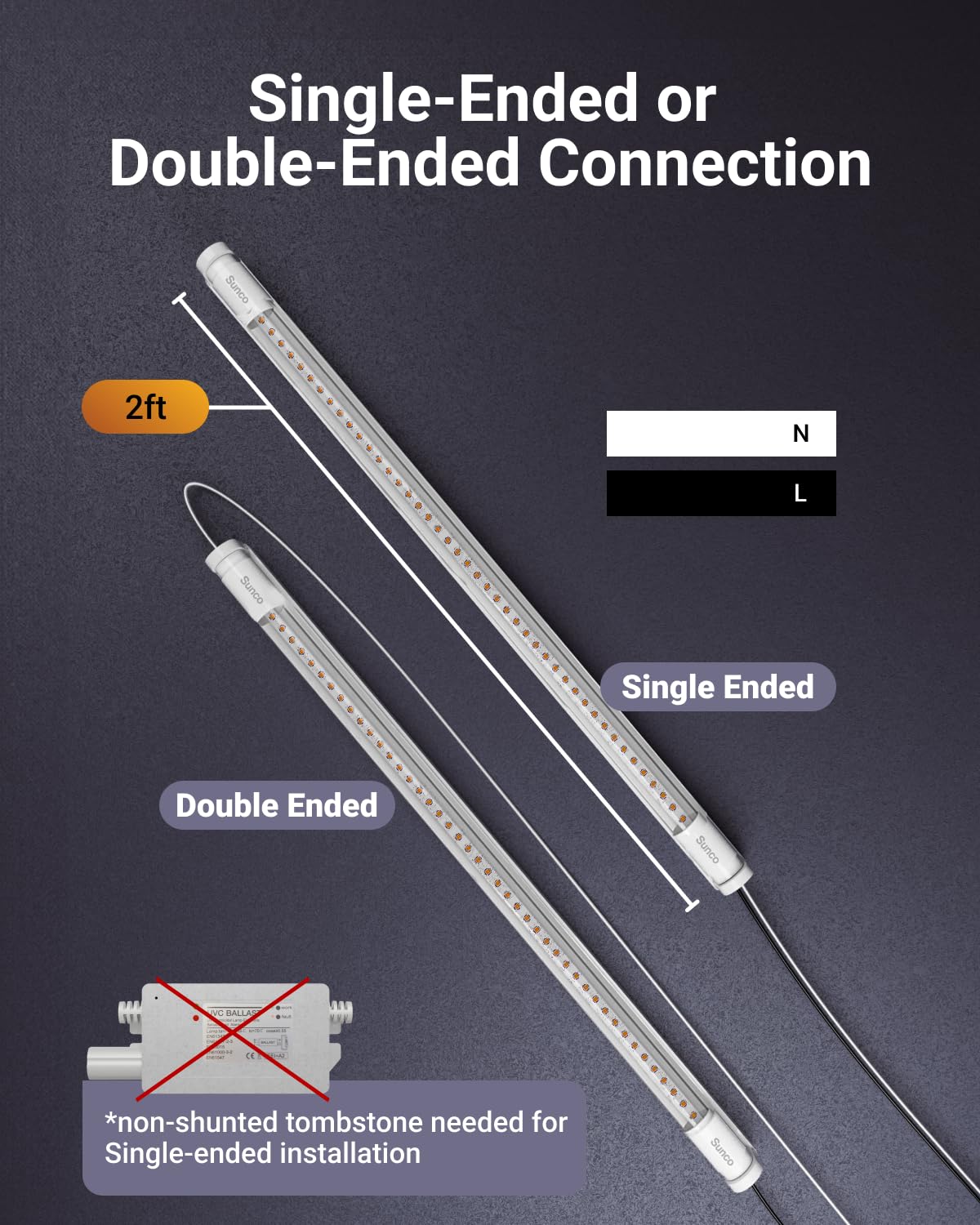 Sunco 2 Foot T8 LED Tube Light Bulbs, 5000K, 10W, Ballast Bypass