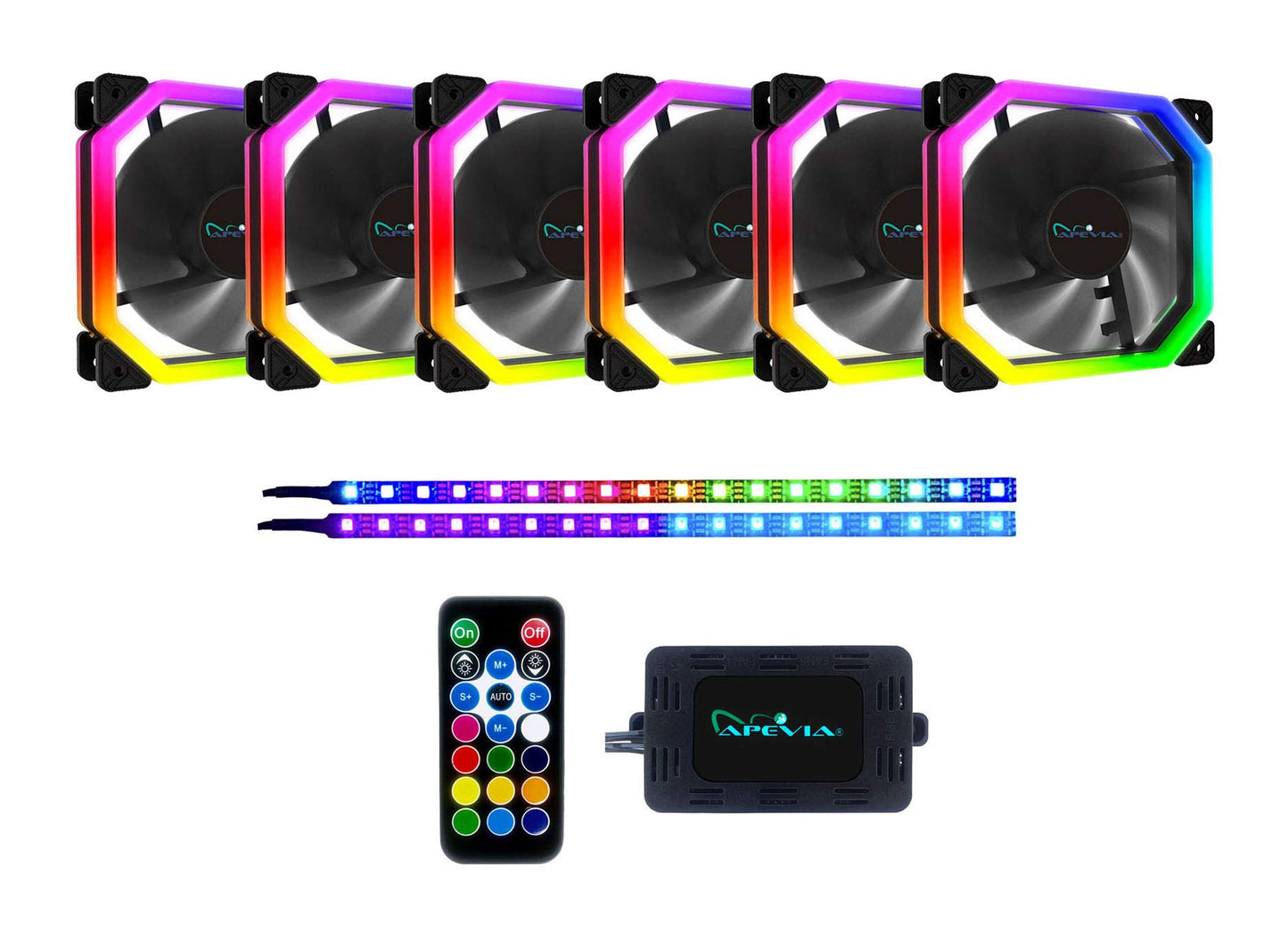 Apevia PN6P2-RGB Phoenix 120mm Silent Dual-Ring RGB Color Changing LED Fan with Remote Control, 16x LEDs & 8X Anti-Vibration Rubber Pads w/ 2 Magnetic