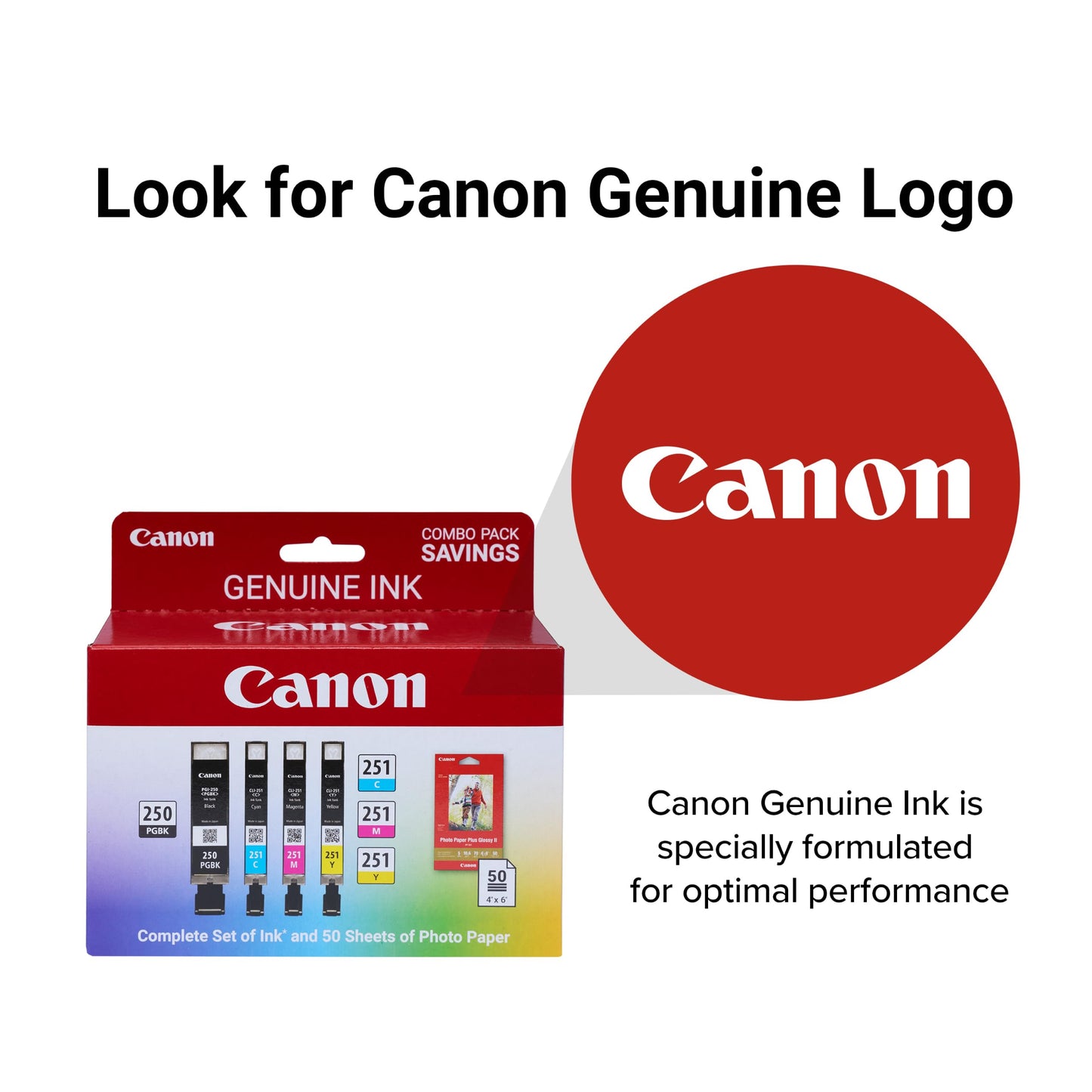 Canon PGI-250/CLI-251 Genuine Combo Pack with 50 Photo Paper Sheets, Compatible with iP7220 & MG5420, MX922, MG7120, MG6420, MG5520, iX6820, iP8720