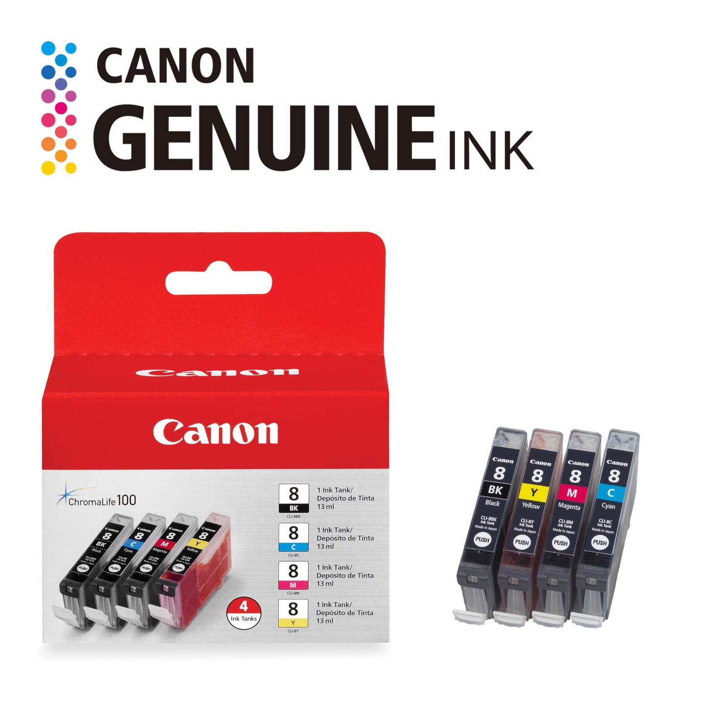 Canon CLI-8 Genuine Four Color Multi Pack, Compatible with iP5200R, iP5200, iP4200, iP4500, iP4300, MP970, MP960, MP950, MP800R, MP830, MP810, MP800